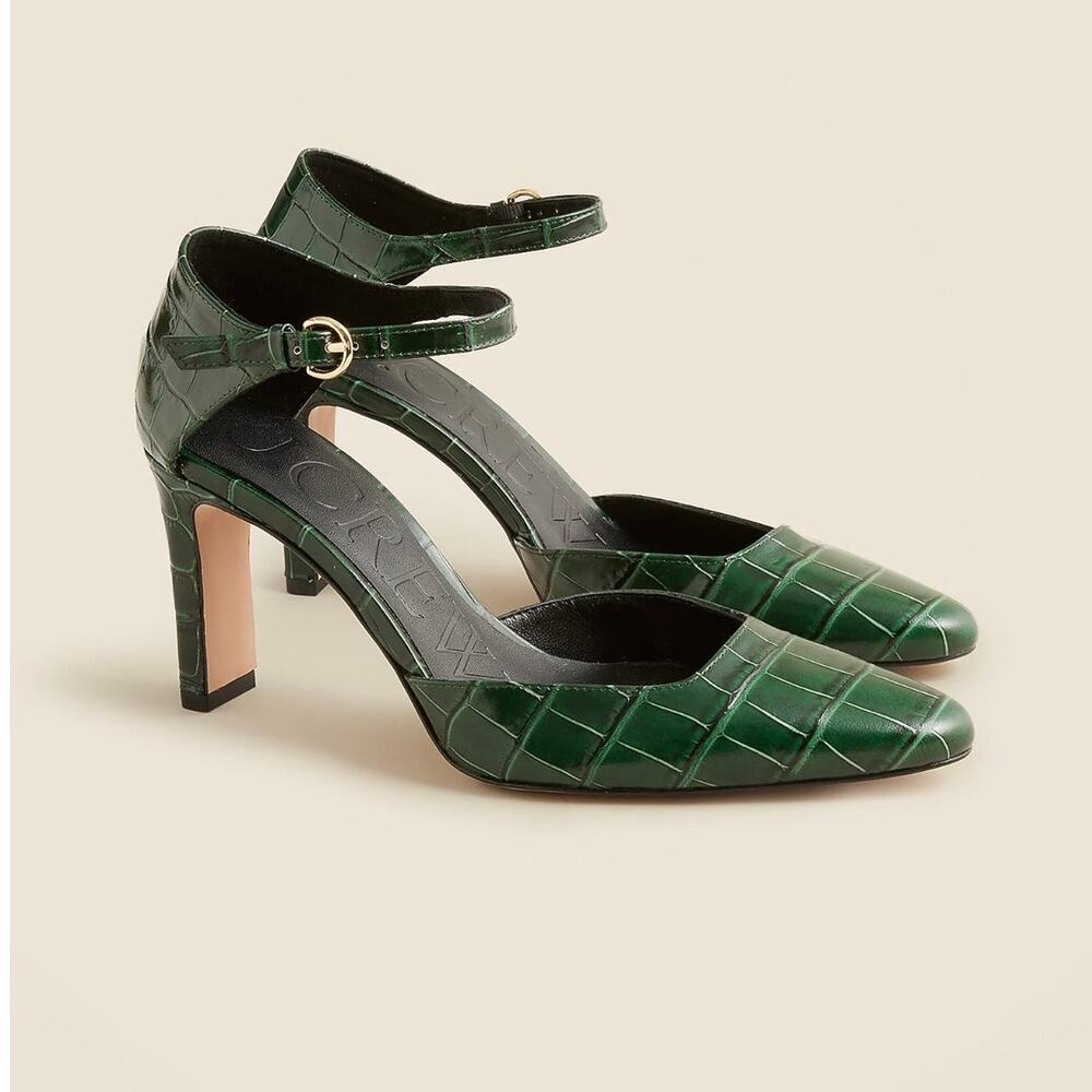 J. Crew Women's Made-In-Spain Jules Pumps in Croc-Embossed Leather Size 8 NWOB